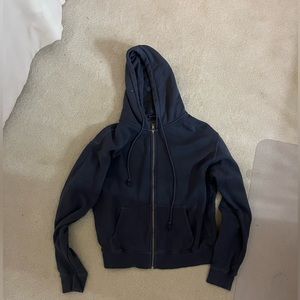 dark blue, over-sized, zip up hoodie